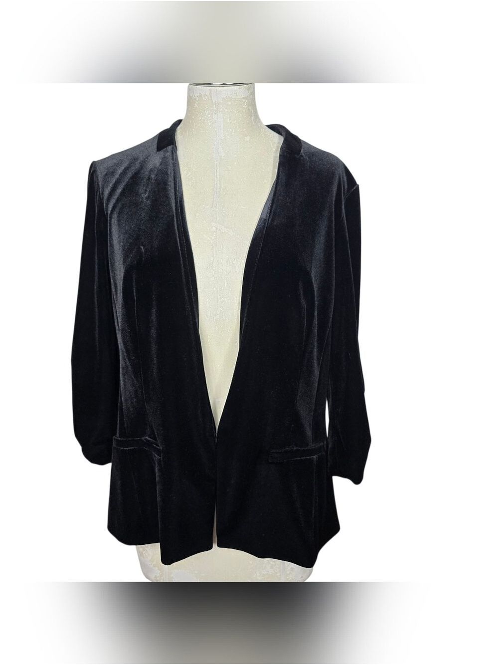 Eliza J Velour Black Blazer Cropped Ruched Sleeves L